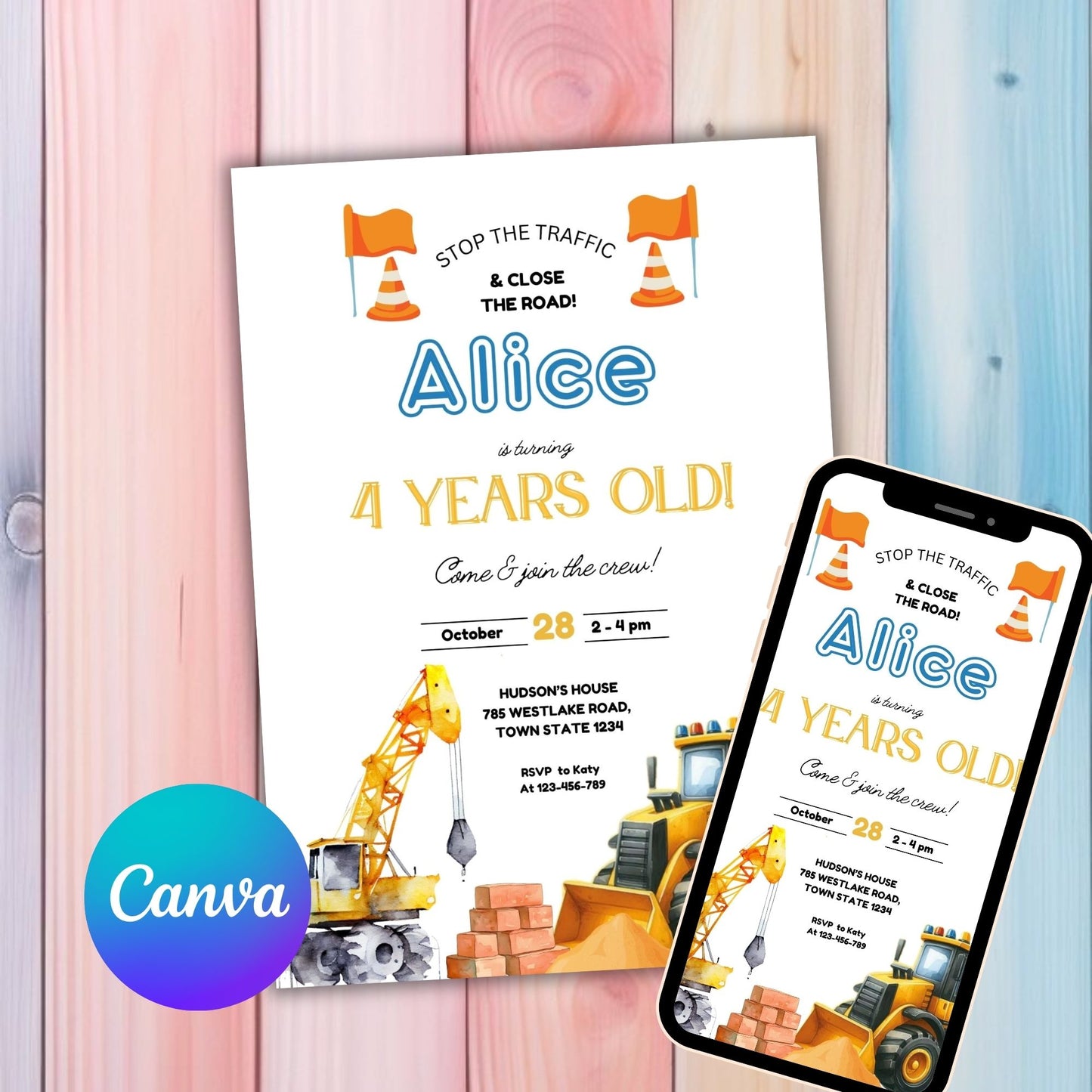 Construction Birthday Invitation