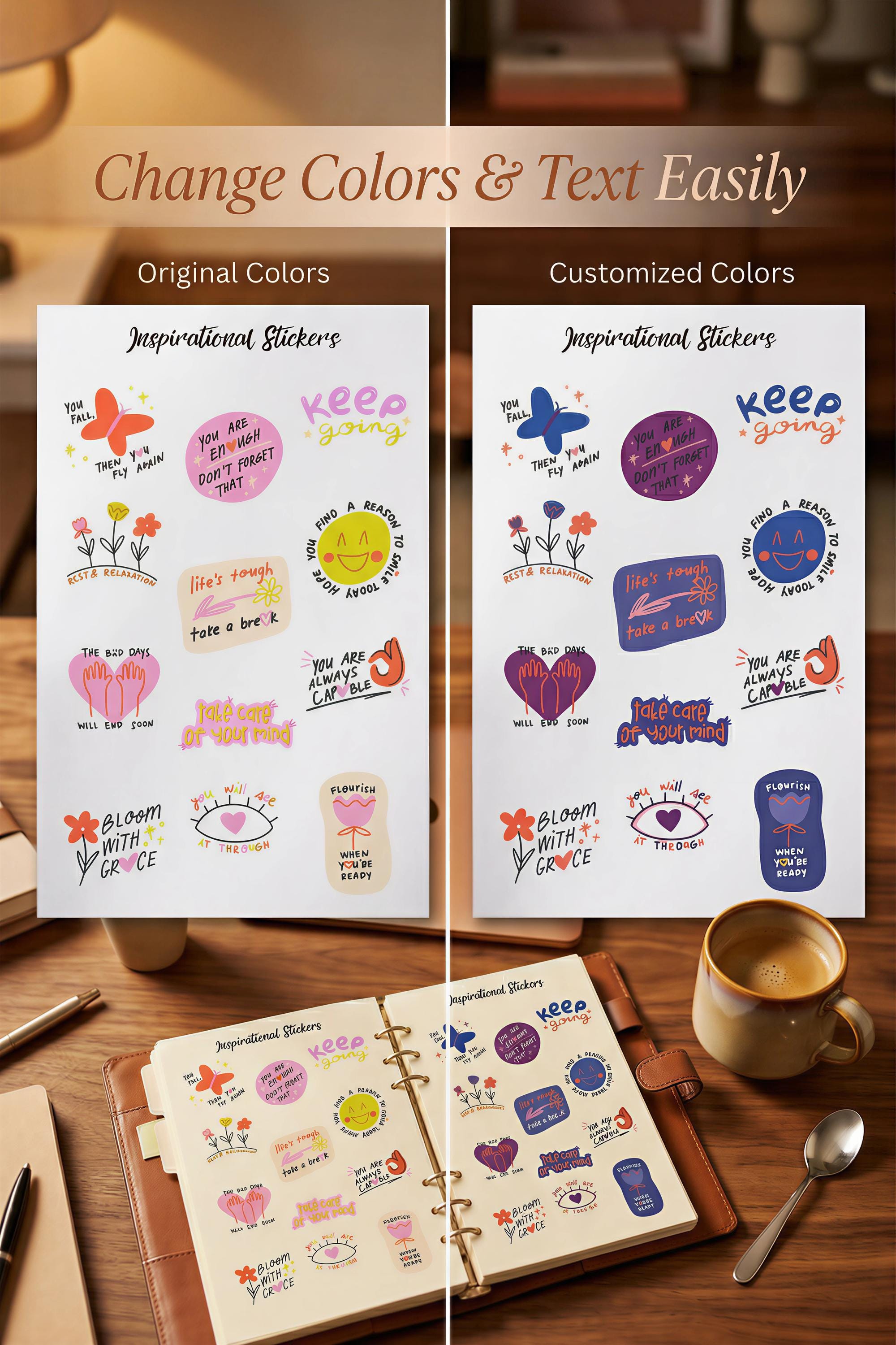 Editable Planner Stickers: Self Care Themes, Digital & Printable
