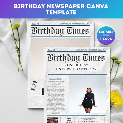 Birthday Newspaper Canva Template – Editable Newspaper-Style Birthday Invitation | Digital Download