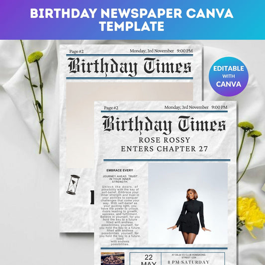 Birthday Newspaper Canva Template – Editable Newspaper-Style Birthday Invitation | Digital Download