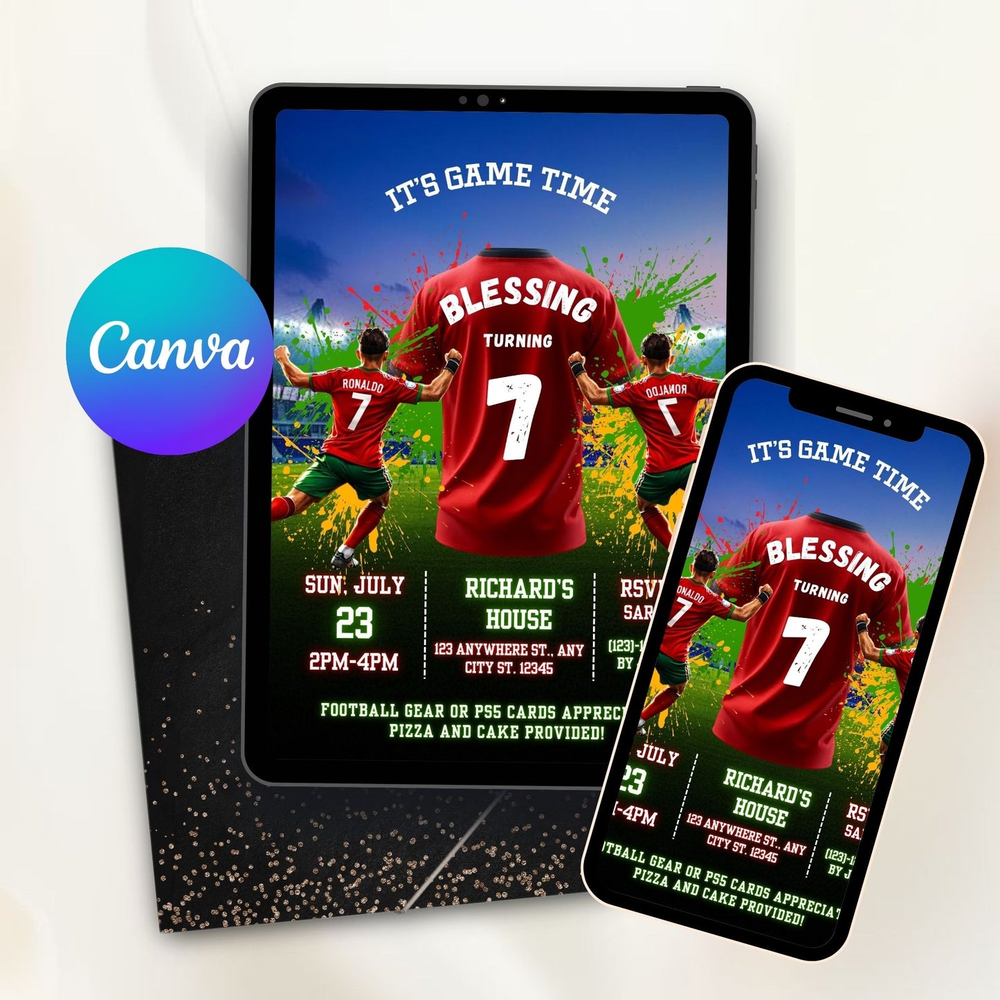 Ronaldo Birthday football invitation