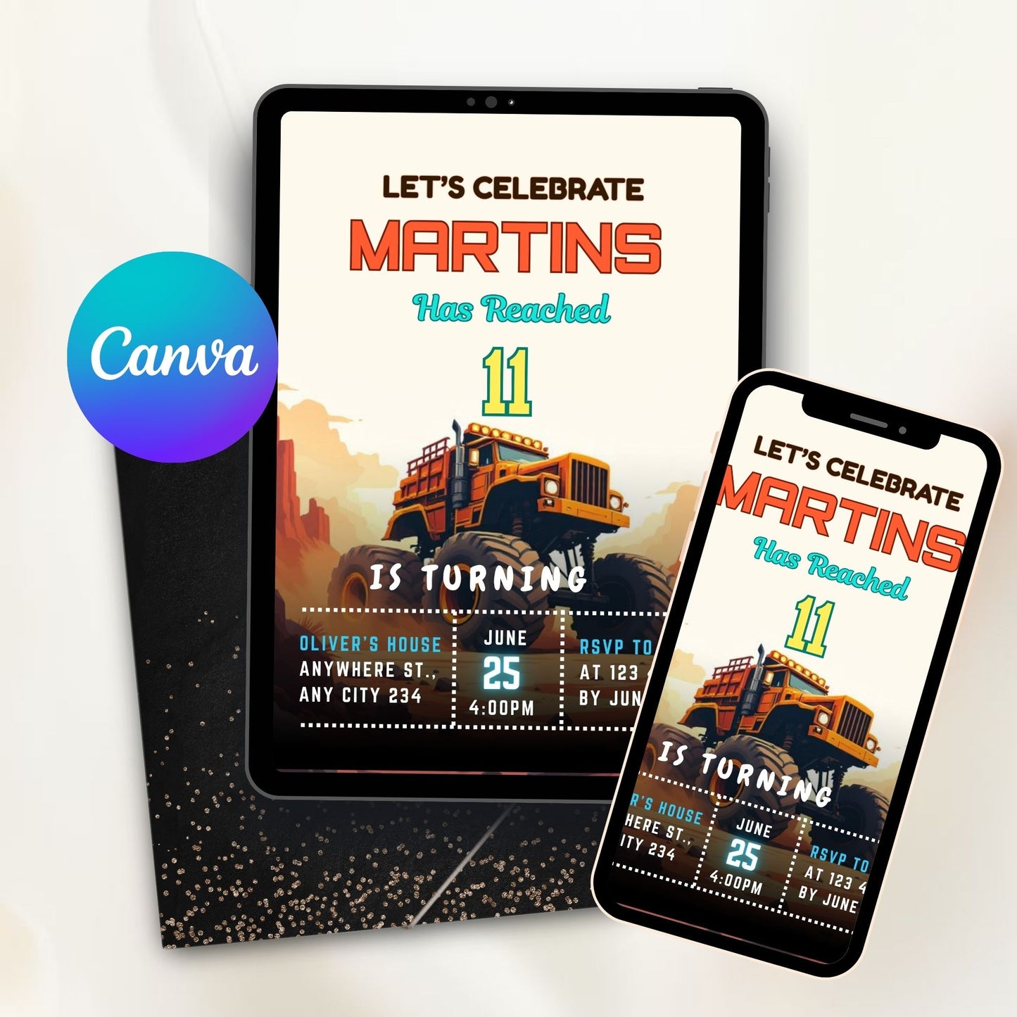 Monster birthday truck Birthday Invitation