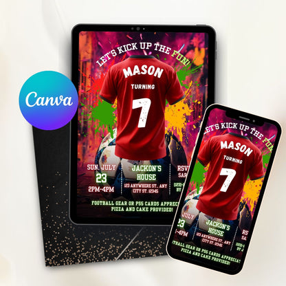 Red Soccer birthday invitation