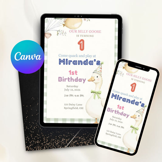 Gingham Silly Goose Birthday Invitation