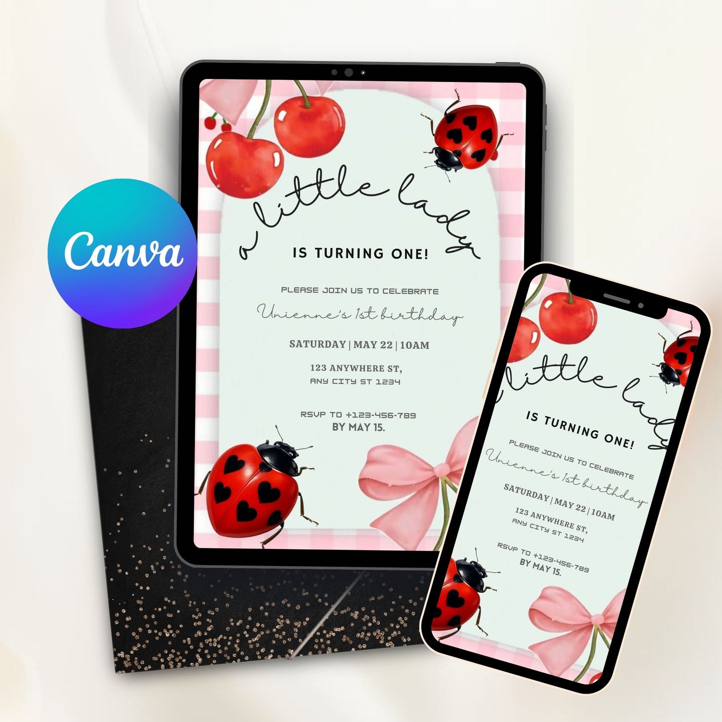 Ladybug First Birthday Invitation