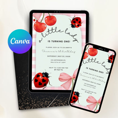 Ladybug First Birthday Invitation