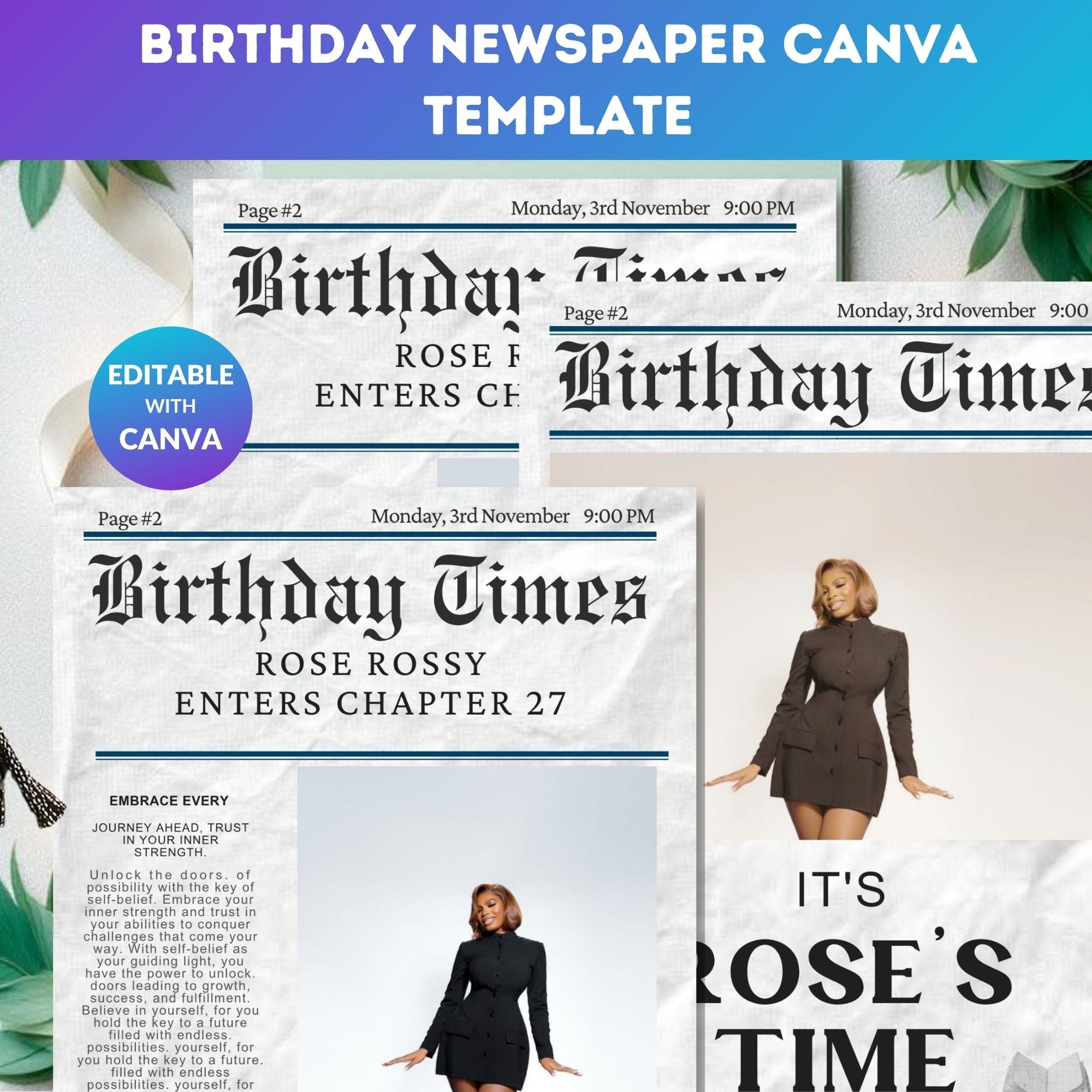 Birthday Newspaper Canva Template – Editable Newspaper-Style Birthday Invitation | Digital Download