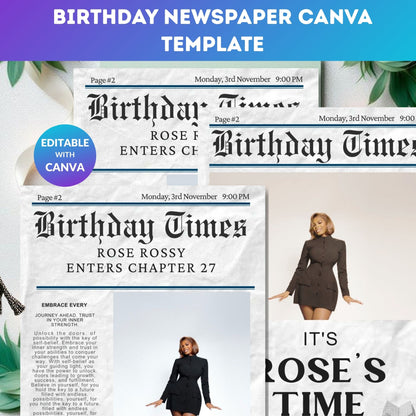 Birthday Newspaper Canva Template – Editable Newspaper-Style Birthday Invitation | Digital Download