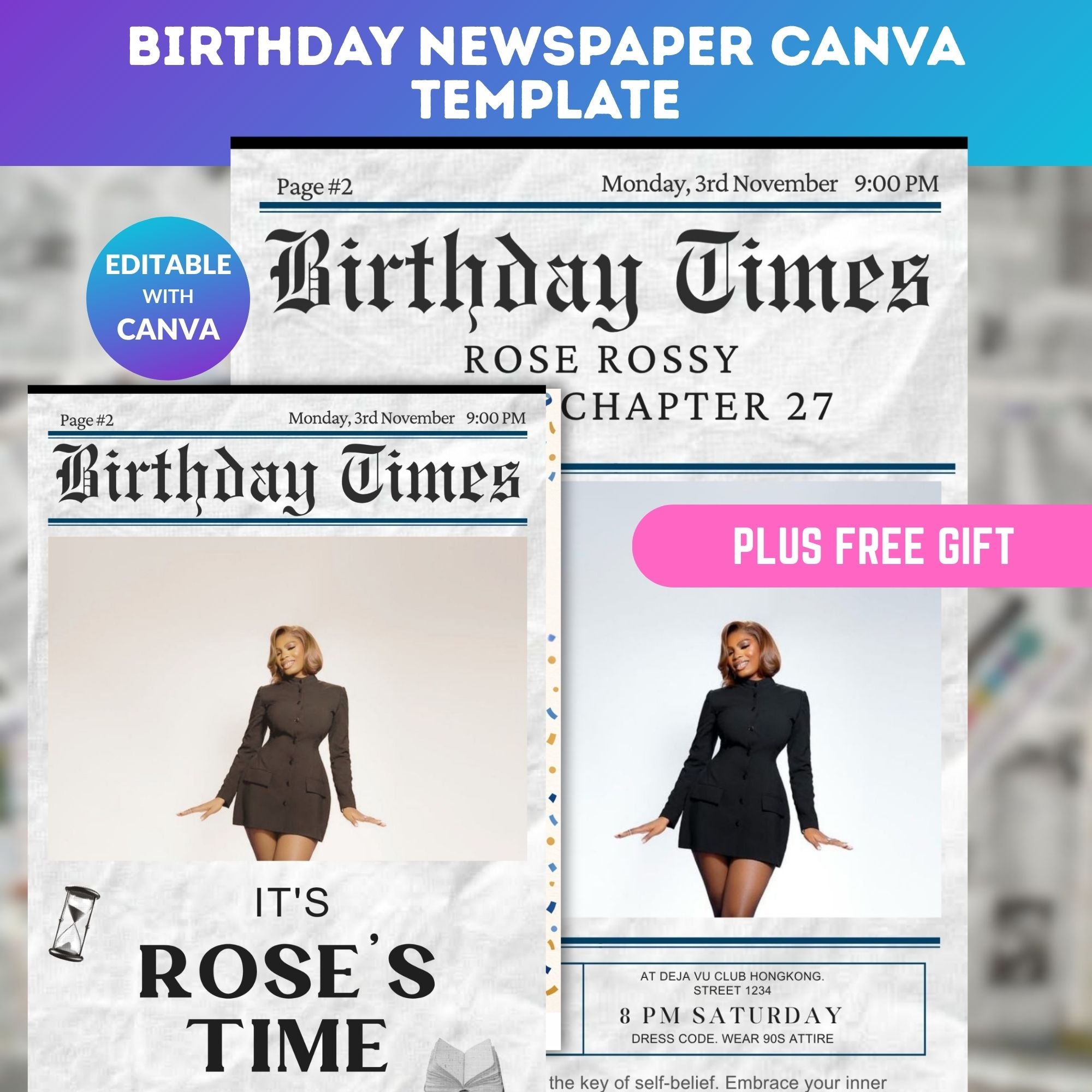 Birthday Newspaper Canva Template – Editable Newspaper-Style Birthday Invitation | Digital Download