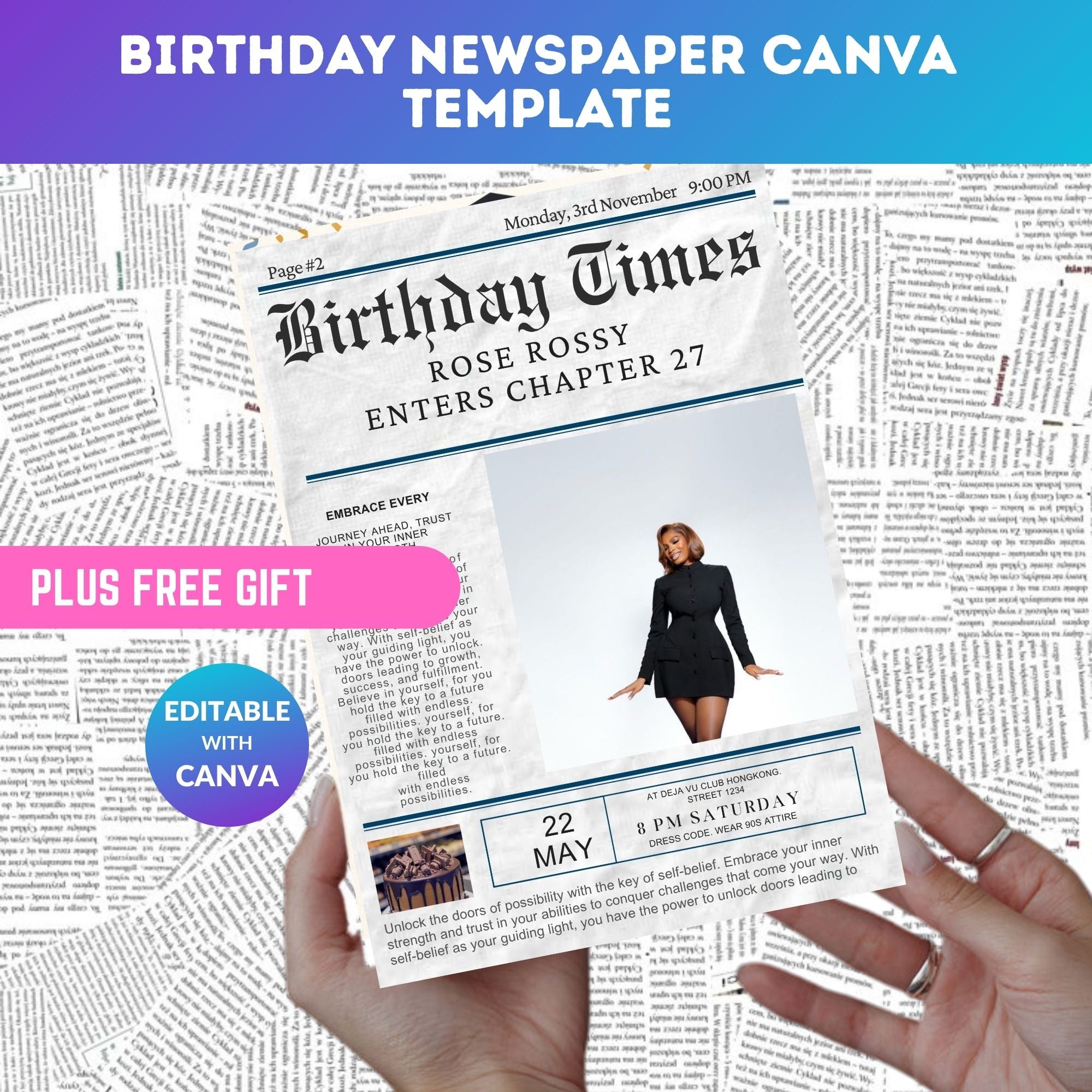 Birthday Newspaper Canva Template – Editable Newspaper-Style Birthday Invitation | Digital Download