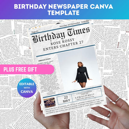 Birthday Newspaper Canva Template – Editable Newspaper-Style Birthday Invitation | Digital Download