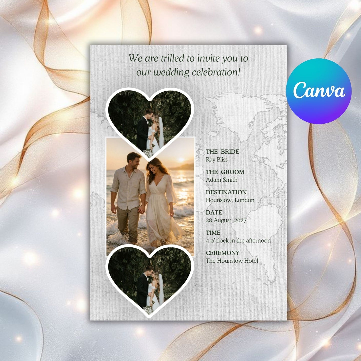 Destination Wedding Timeline Template – Editable Itinerary Card, Canva PDF | Instant Download