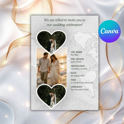 Destination Wedding Timeline Template – Editable Itinerary Card, Canva PDF | Instant Download