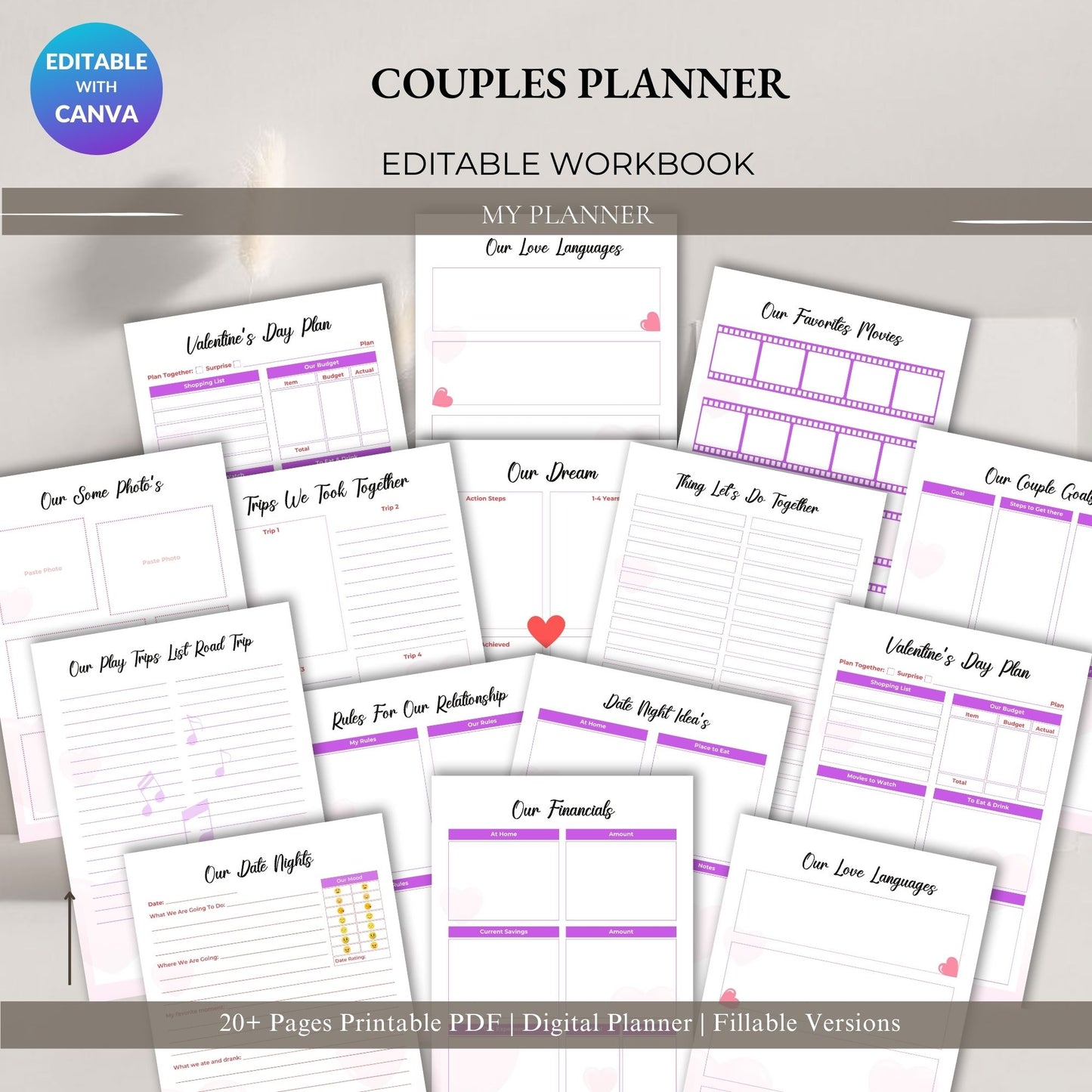 Couple Planner Printable – Relationship Goals, Date Ideas & Bucket List Workbook | PDF