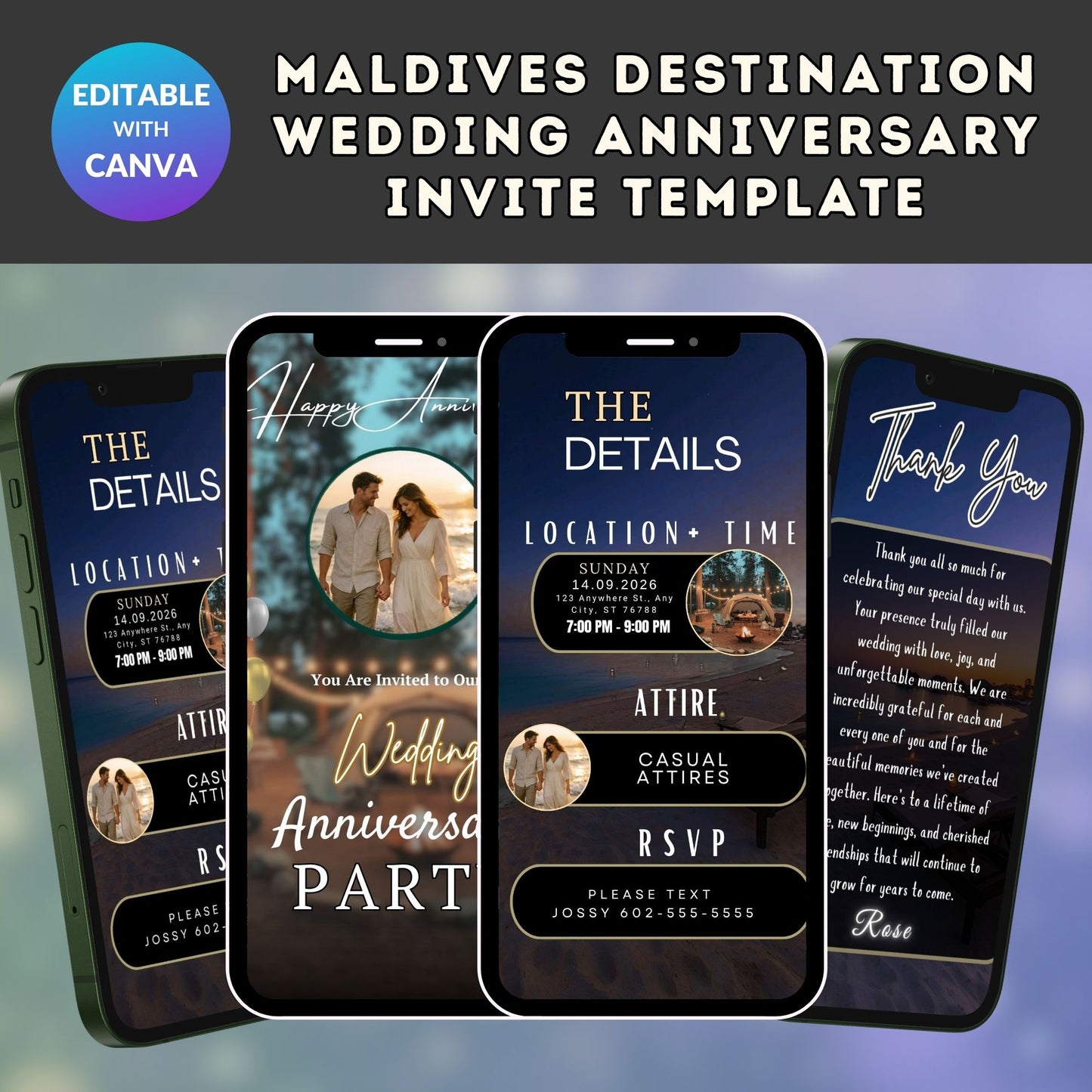 Maldives Destination wedding anniversary invite template