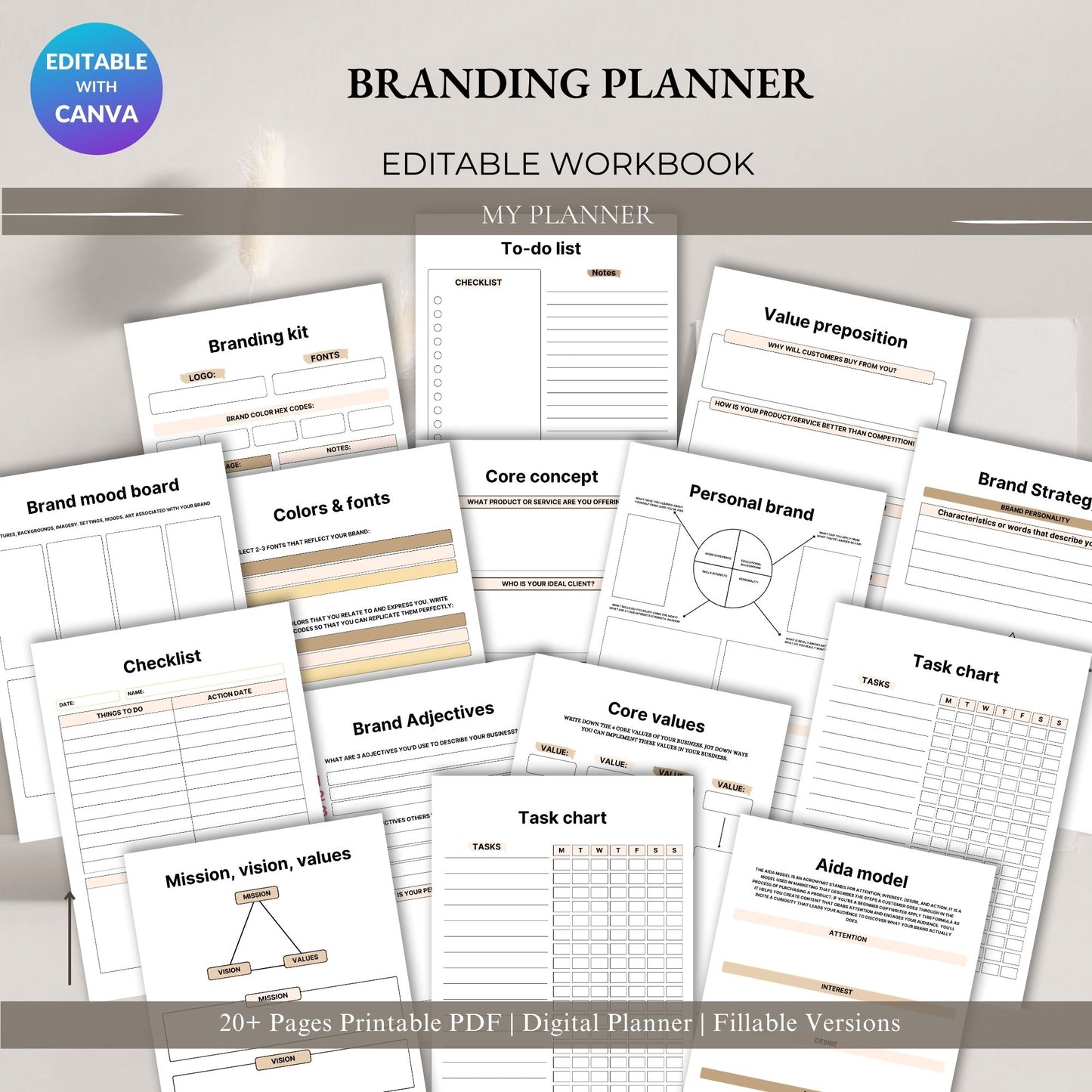 Branding Planner Printable – Brand Identity & Strategy Workbook for Small Business | PDF Download