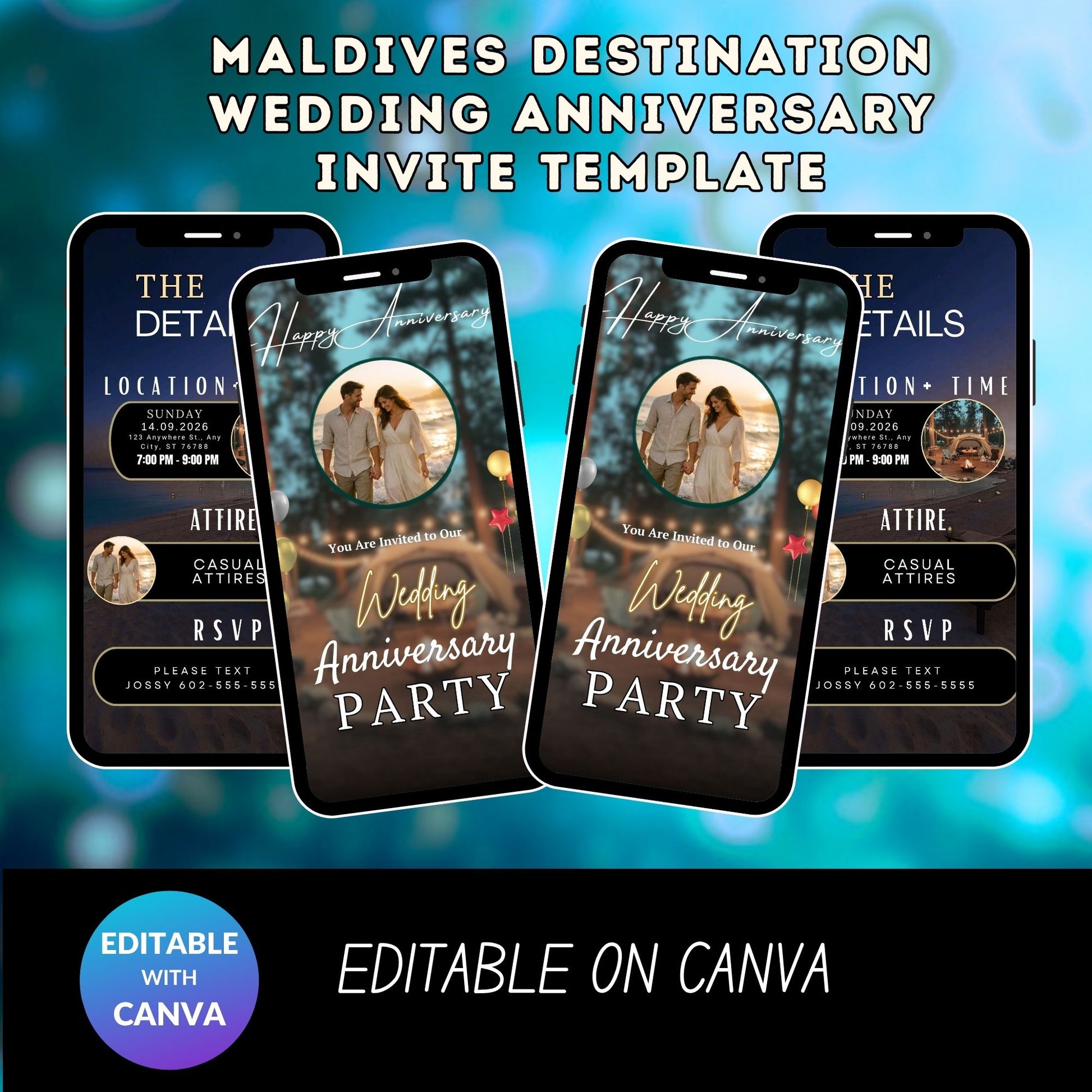 Maldives Destination wedding anniversary invite template