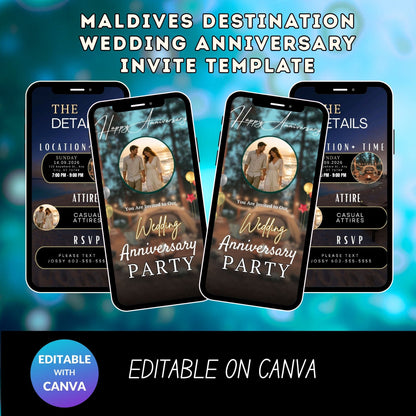 Maldives Destination wedding anniversary invite template