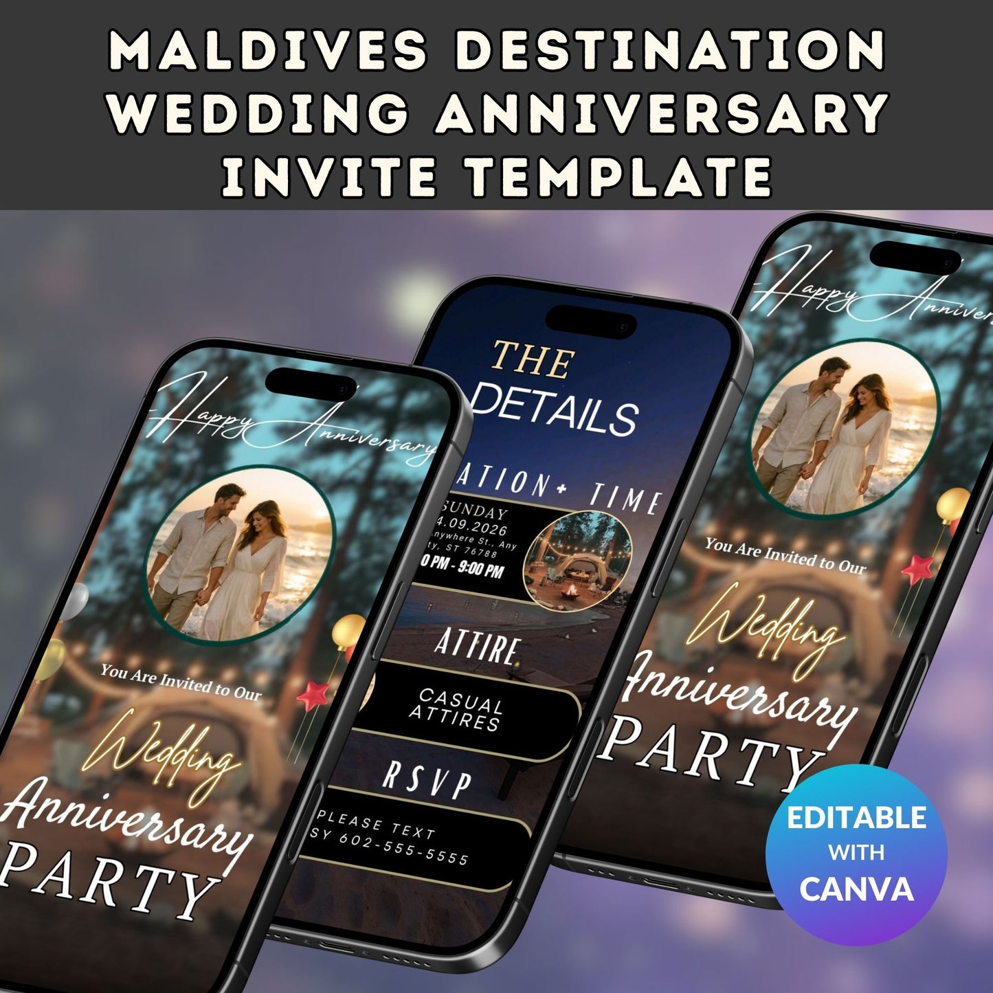 Maldives Destination wedding anniversary invite template