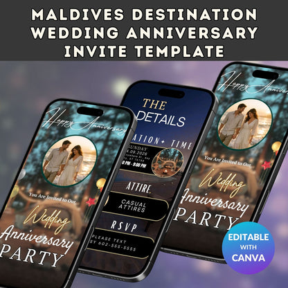 Maldives Destination wedding anniversary invite template
