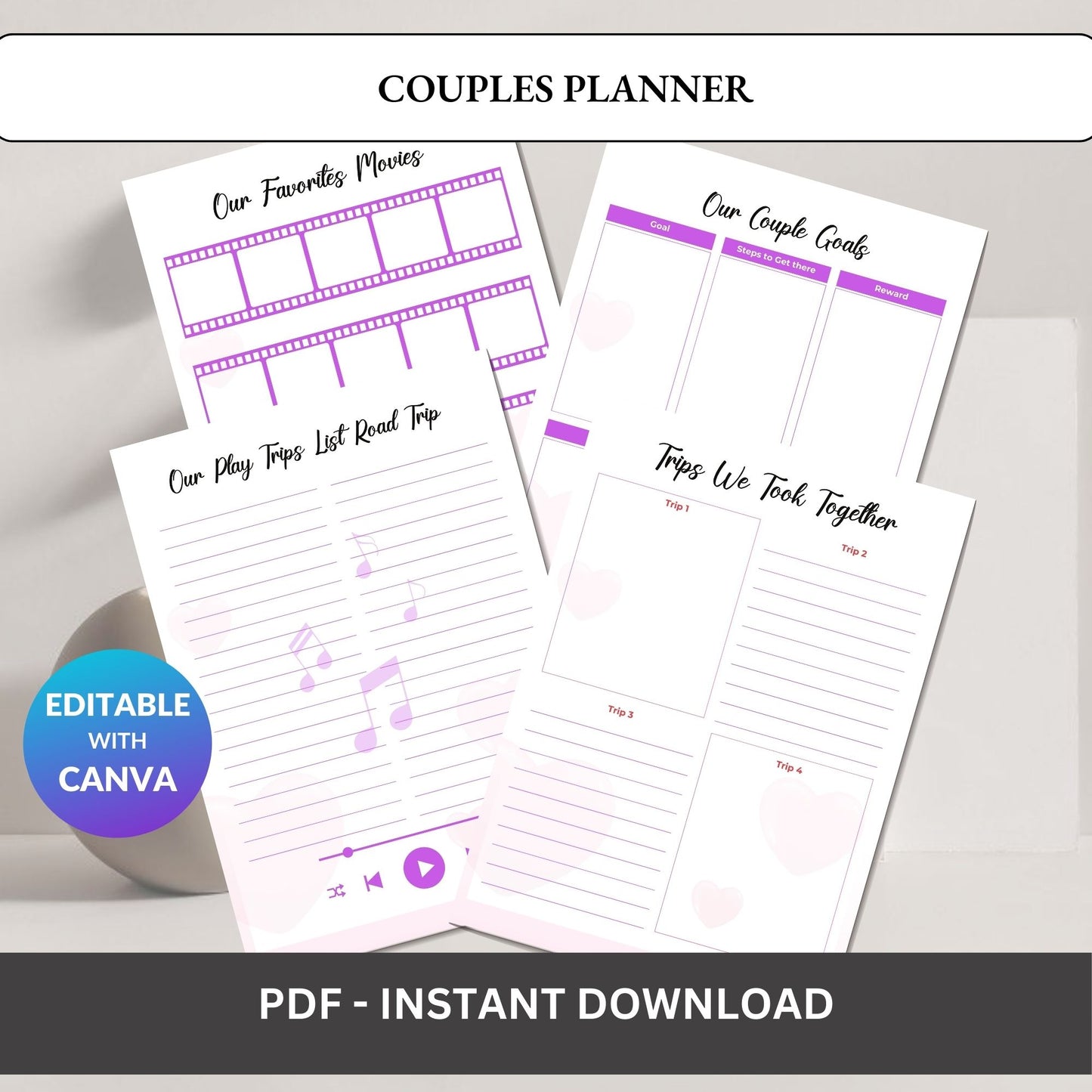 Couple Planner Printable – Relationship Goals, Date Ideas & Bucket List Workbook | PDF