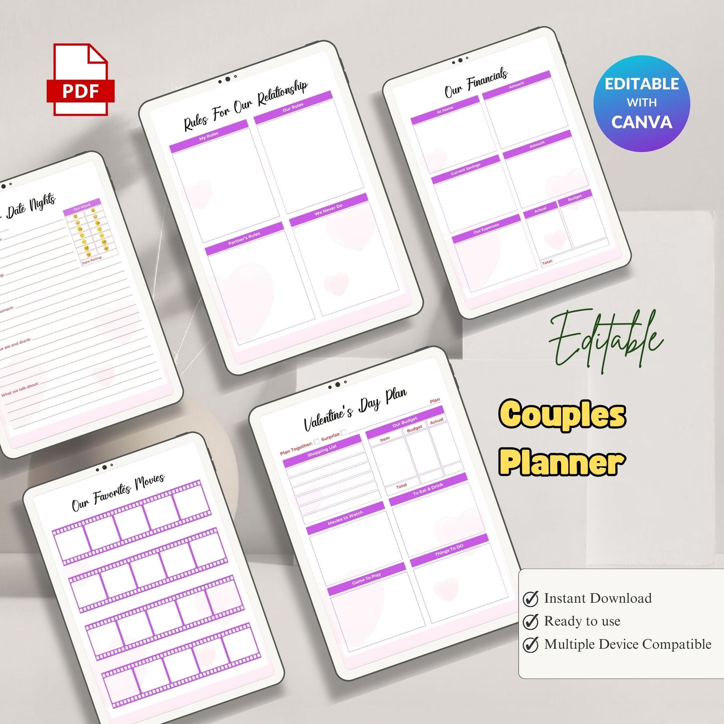 Couple Planner Printable – Relationship Goals, Date Ideas & Bucket List Workbook | PDF