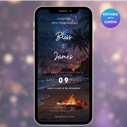 Mountain & Ocean Wedding Invitation – Digital Editable Canva Template, Scenic Outdoor Theme