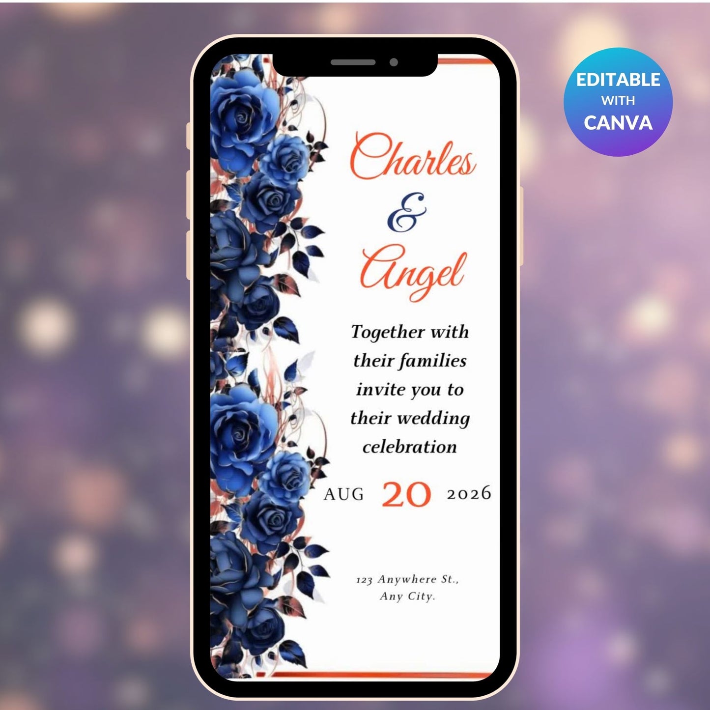 Mobile Floral Navy and Pink Mobile Wedding Invitation Bundle