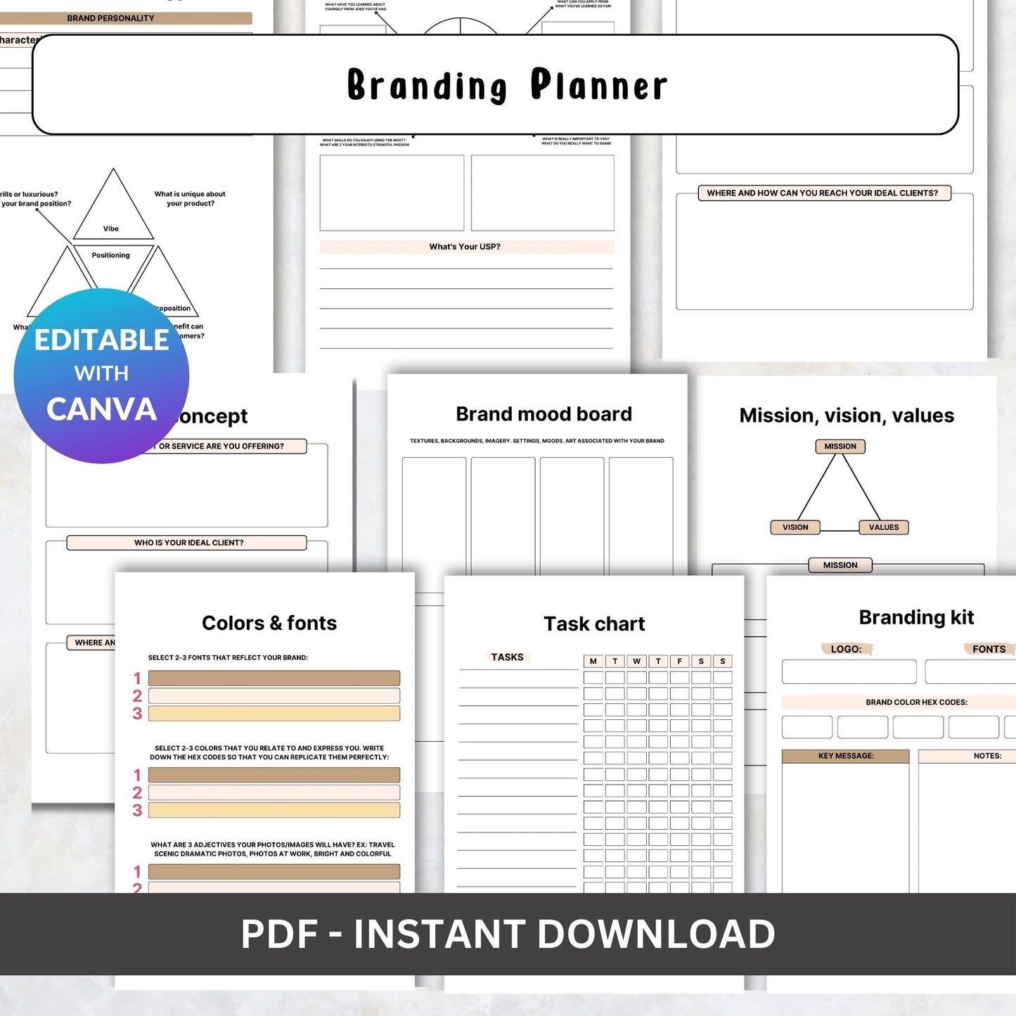 Branding Planner Printable – Brand Identity & Strategy Workbook for Small Business | PDF Download