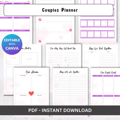 Couple Planner Printable – Relationship Goals, Date Ideas & Bucket List Workbook | PDF