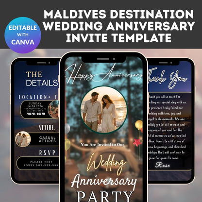 Maldives Destination wedding anniversary invite template