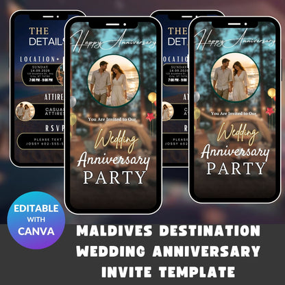 Maldives Destination wedding anniversary invite template