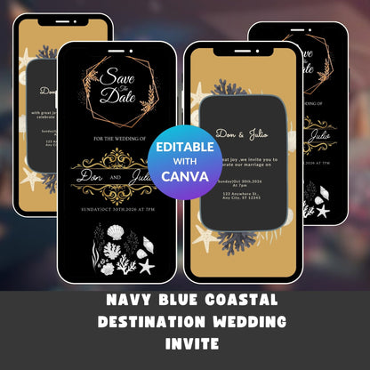 Navy Blue Coastal Destination Wedding Invite