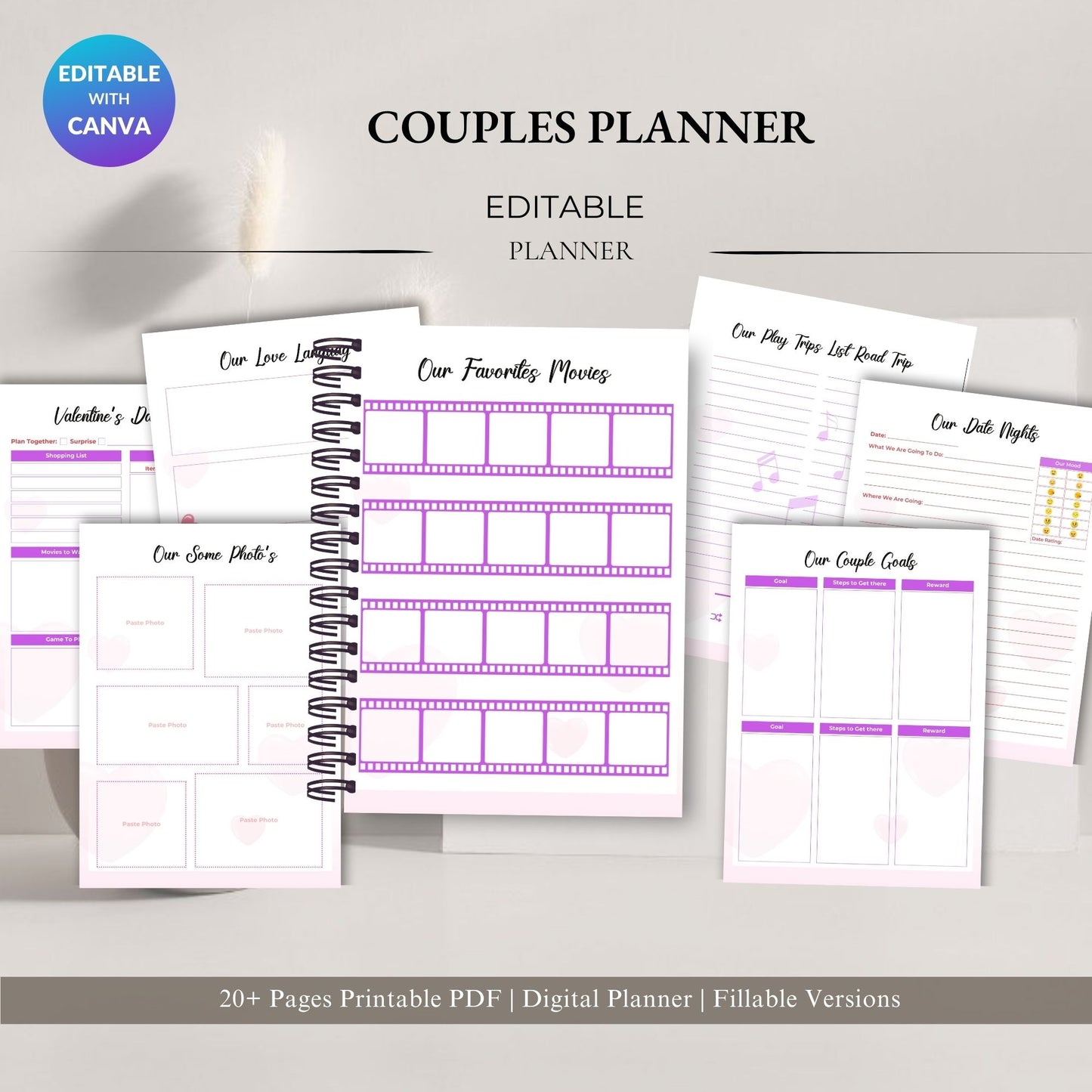 Couple Planner Printable – Relationship Goals, Date Ideas & Bucket List Workbook | PDF