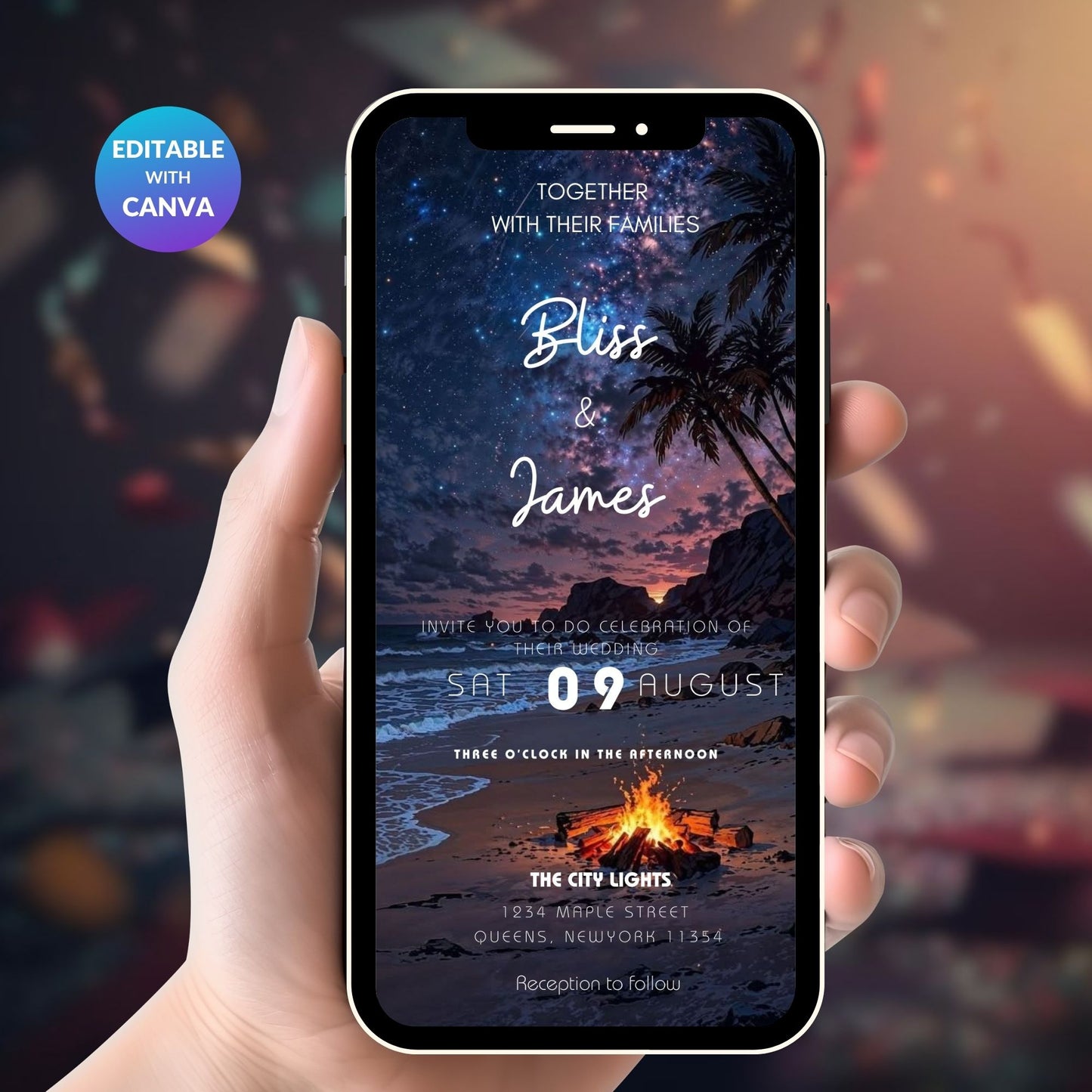 Mountain & Ocean Wedding Invitation – Digital Editable Canva Template, Scenic Outdoor Theme