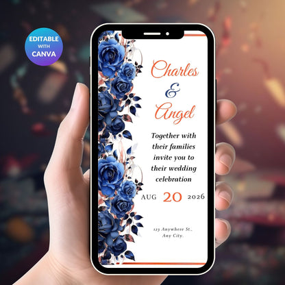 Mobile Floral Navy and Pink Mobile Wedding Invitation Bundle