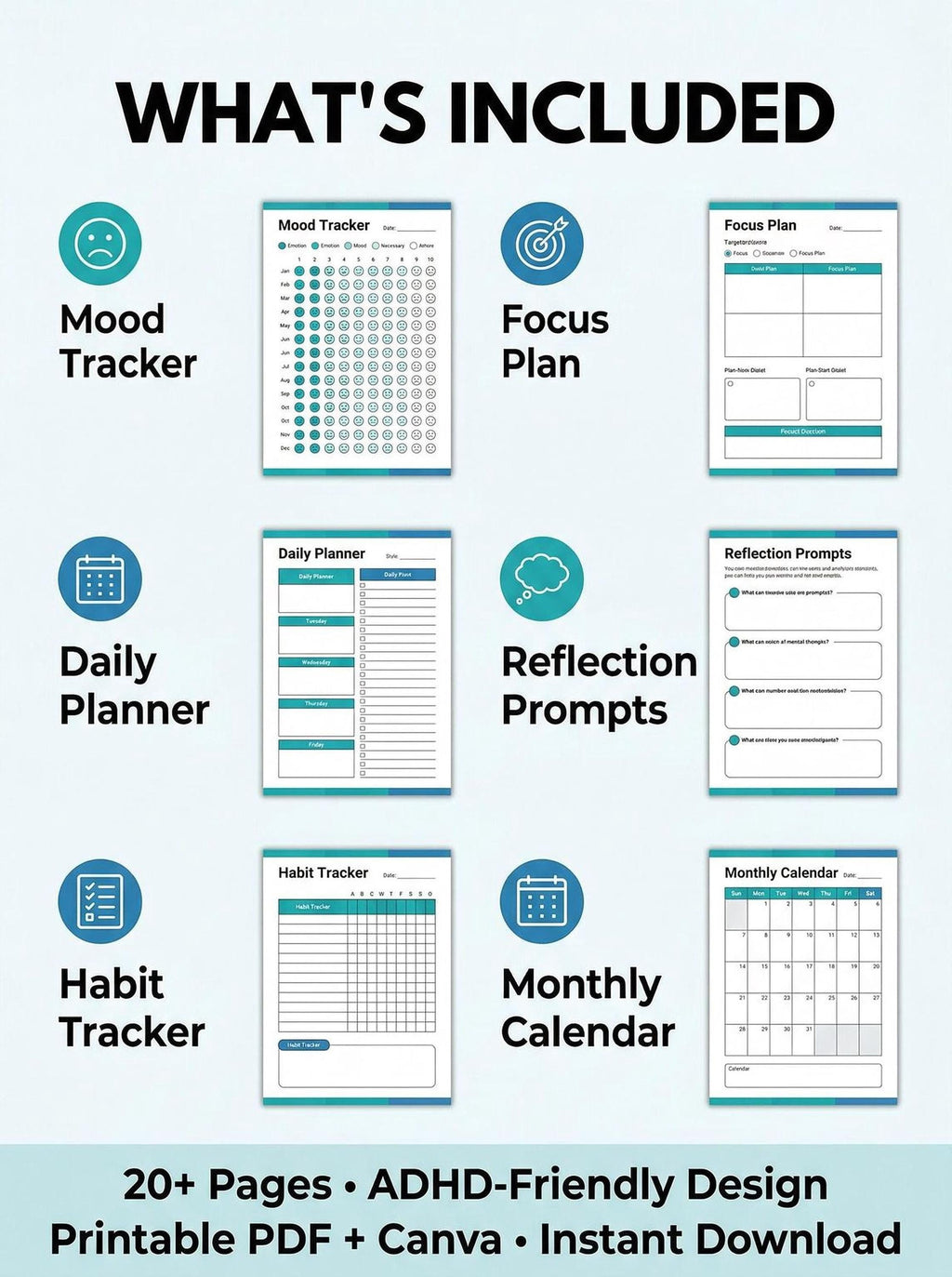 ADHD Planner – Mood Tracker & Daily Planner (Printable PDF)