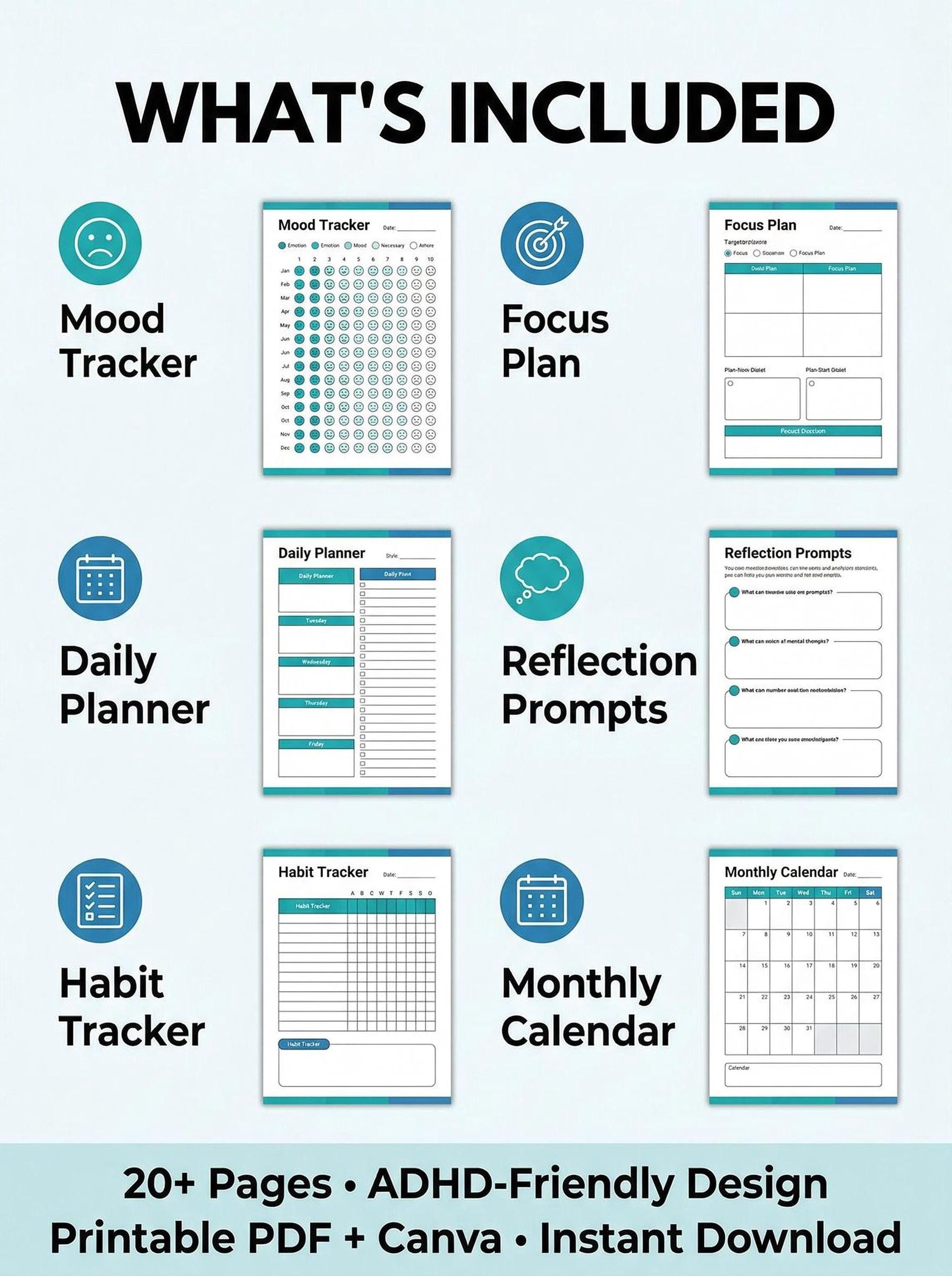 ADHD Planner – Mood Tracker & Daily Planner (Printable PDF)