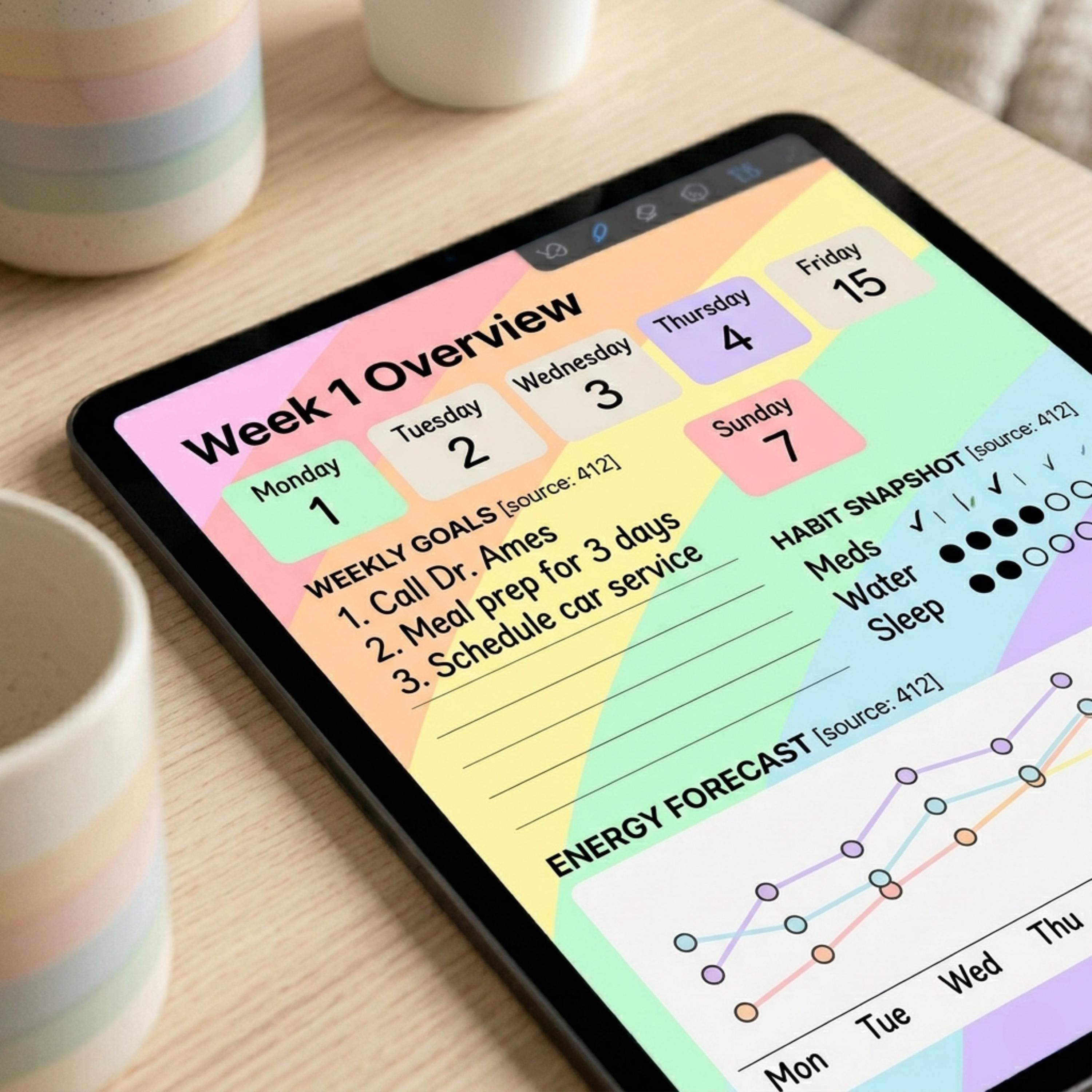 ADHD Digital Planner 2026 – Rainbow Pastel, Time Blocked