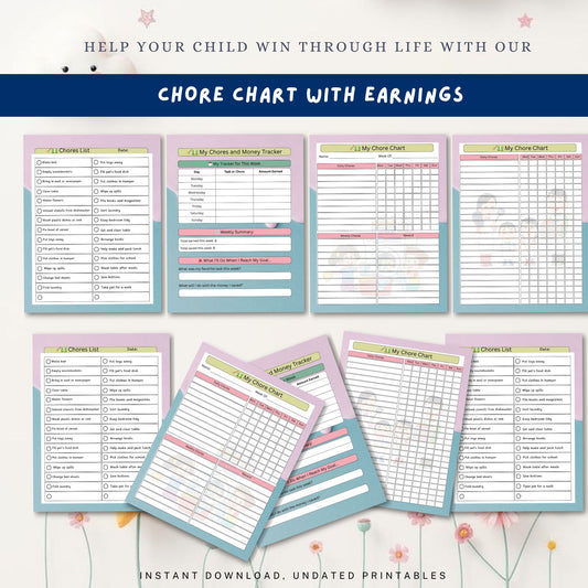 Kids Chore Chart with Earnings – Printable Reward & Allowance System | Editable PDF