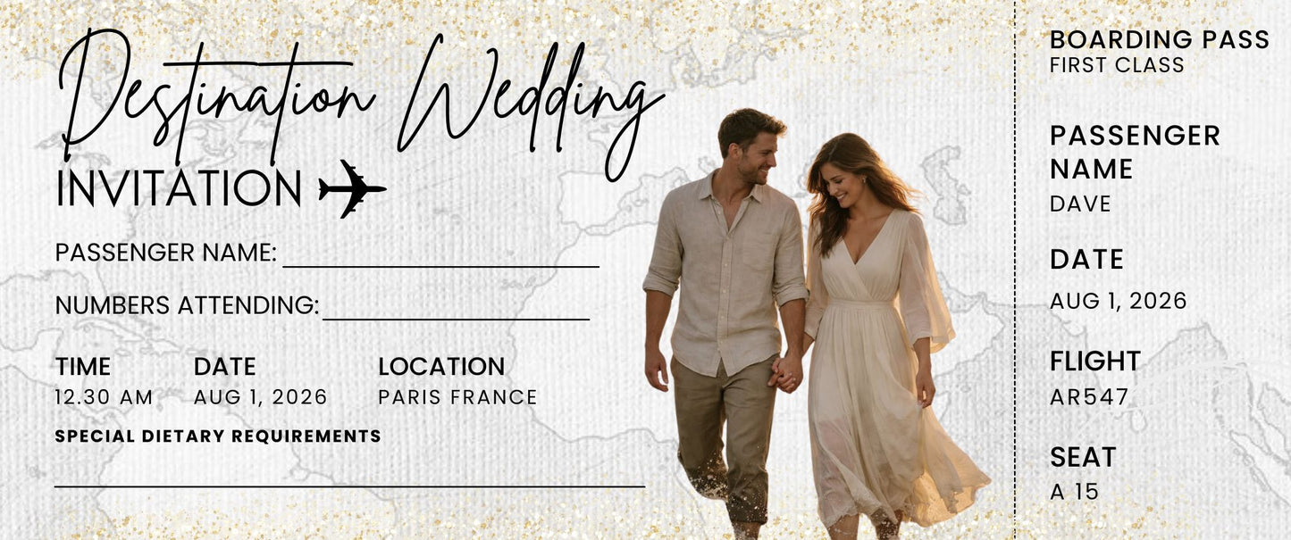Destination Wedding Ticket Invitation