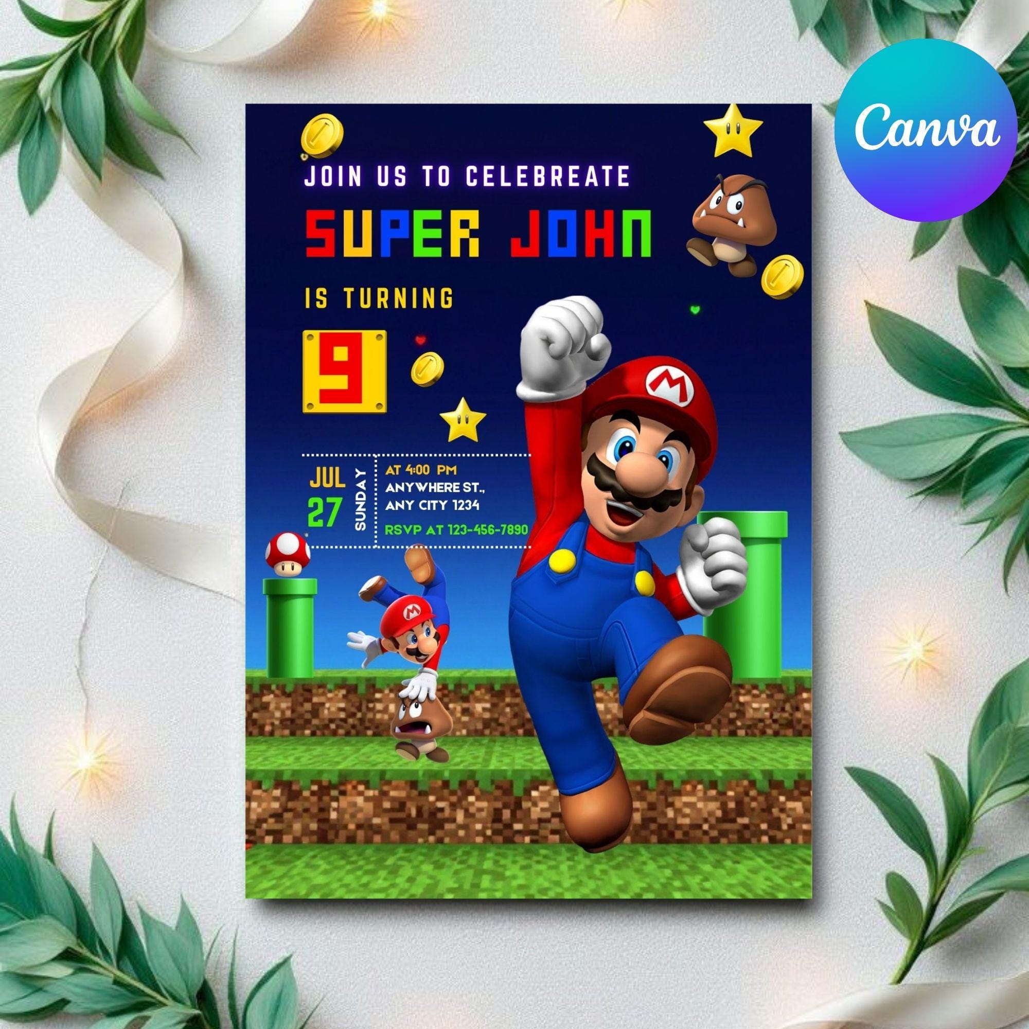 Birthday Invitation Template: Super Mario Theme - Editable Digital Download