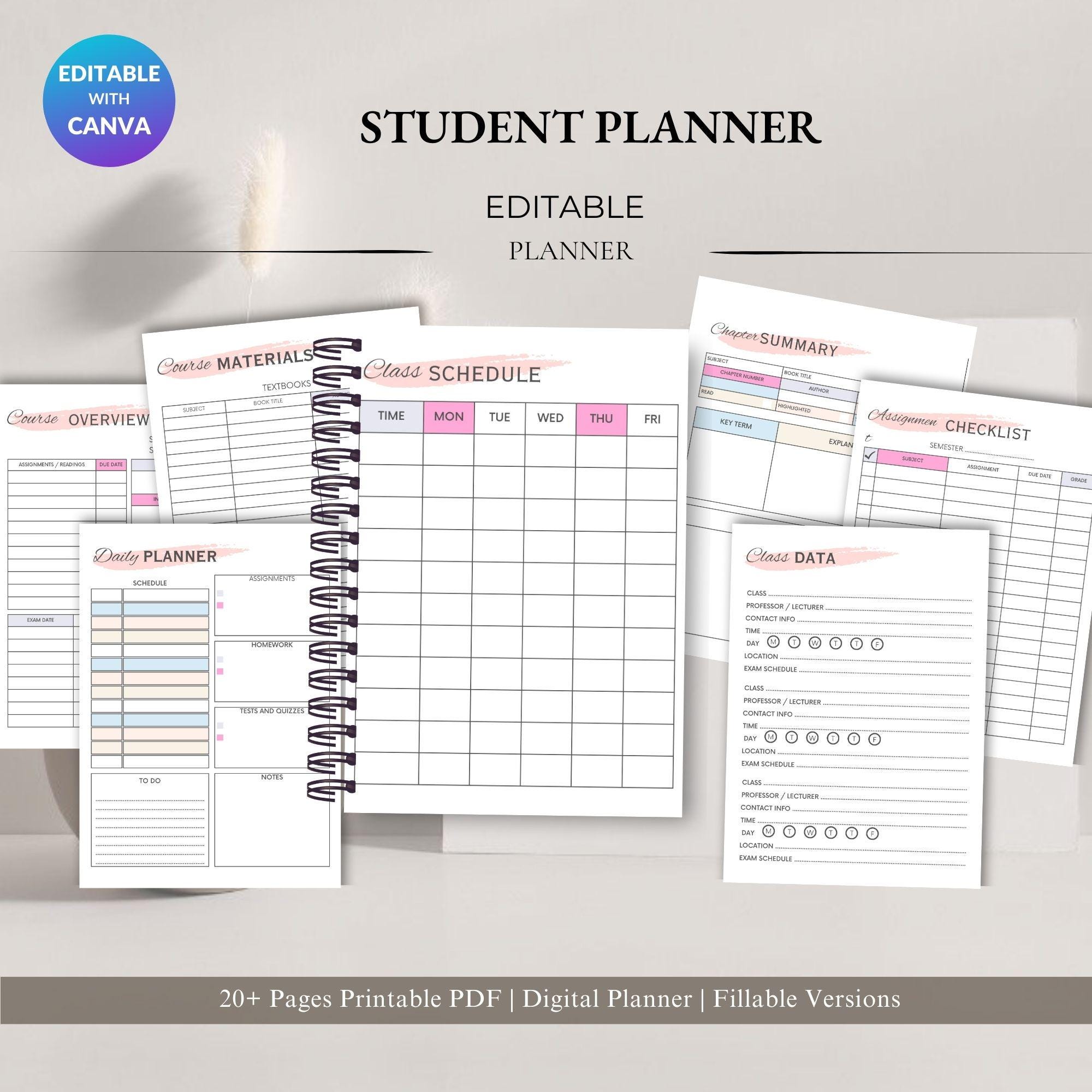 Academic Planner PDF: Study Schedule, Exam & Homework Logs - Digital Download
