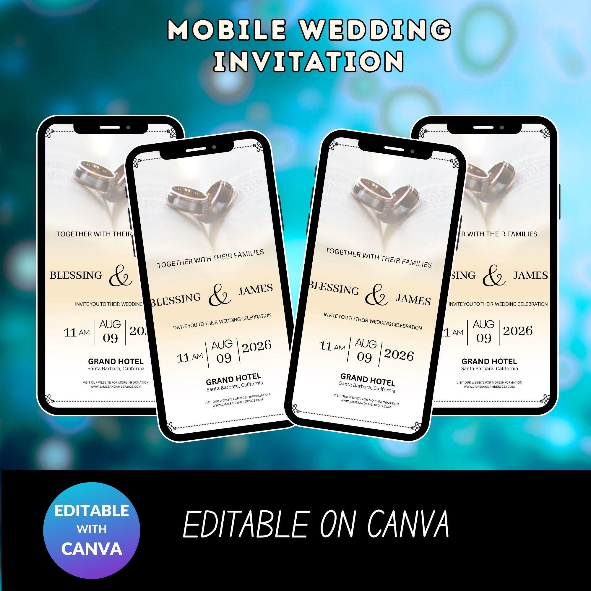 Digital Wedding Invite – Mobile Phone Template (Editable Canva)