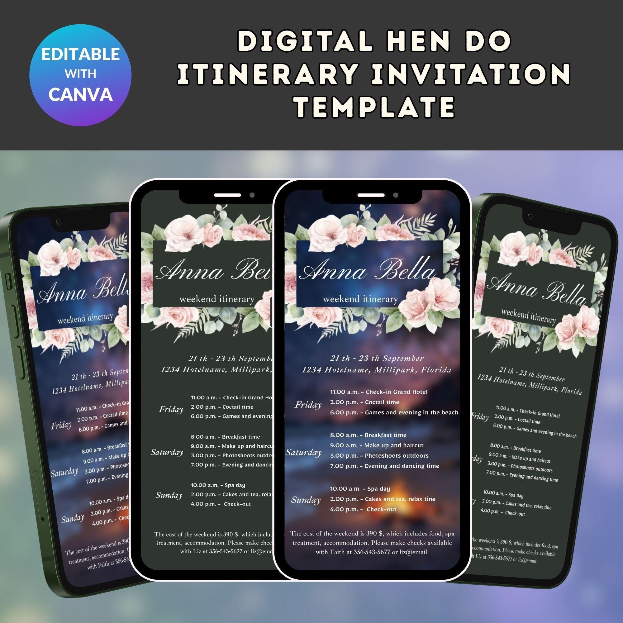 Digital Hen Do Invitation – Editable Bachelorette Weekend Schedule