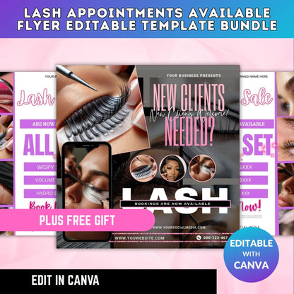 Lash Appointments Available Flyer Editable Template Bundle