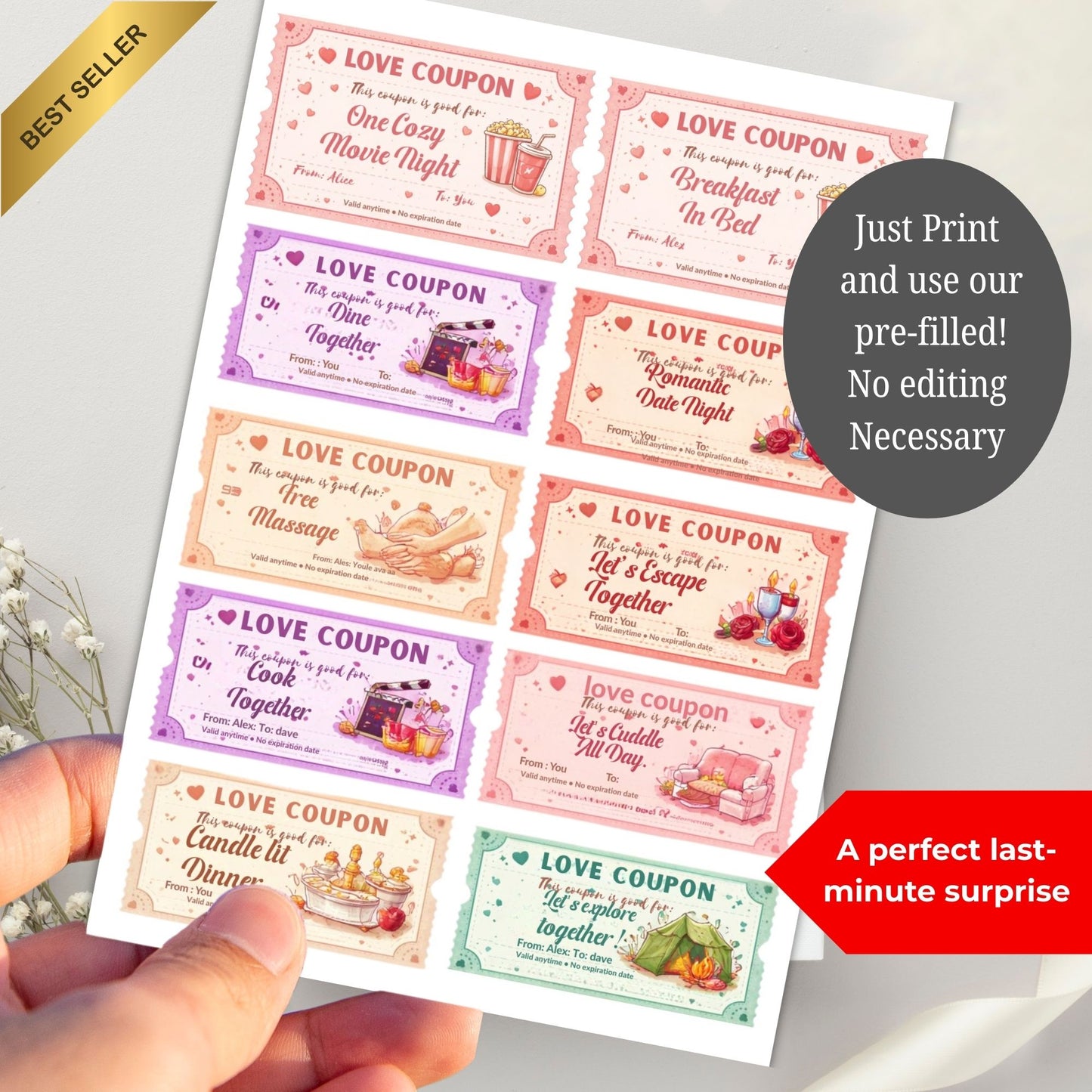 Cozy Night Love Coupons Printable – Romantic Date Night Cards | Valentine's Day Gift A4 PDF