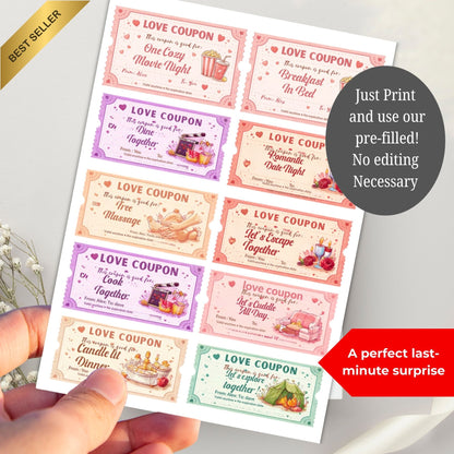 Cozy Night Love Coupons Printable – Romantic Date Night Cards | Valentine's Day Gift A4 PDF