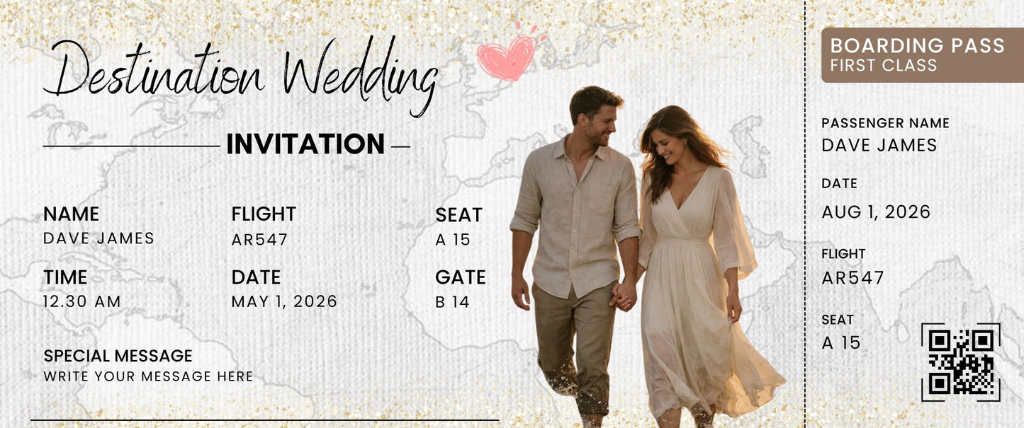 Destination Wedding Ticket Invitation