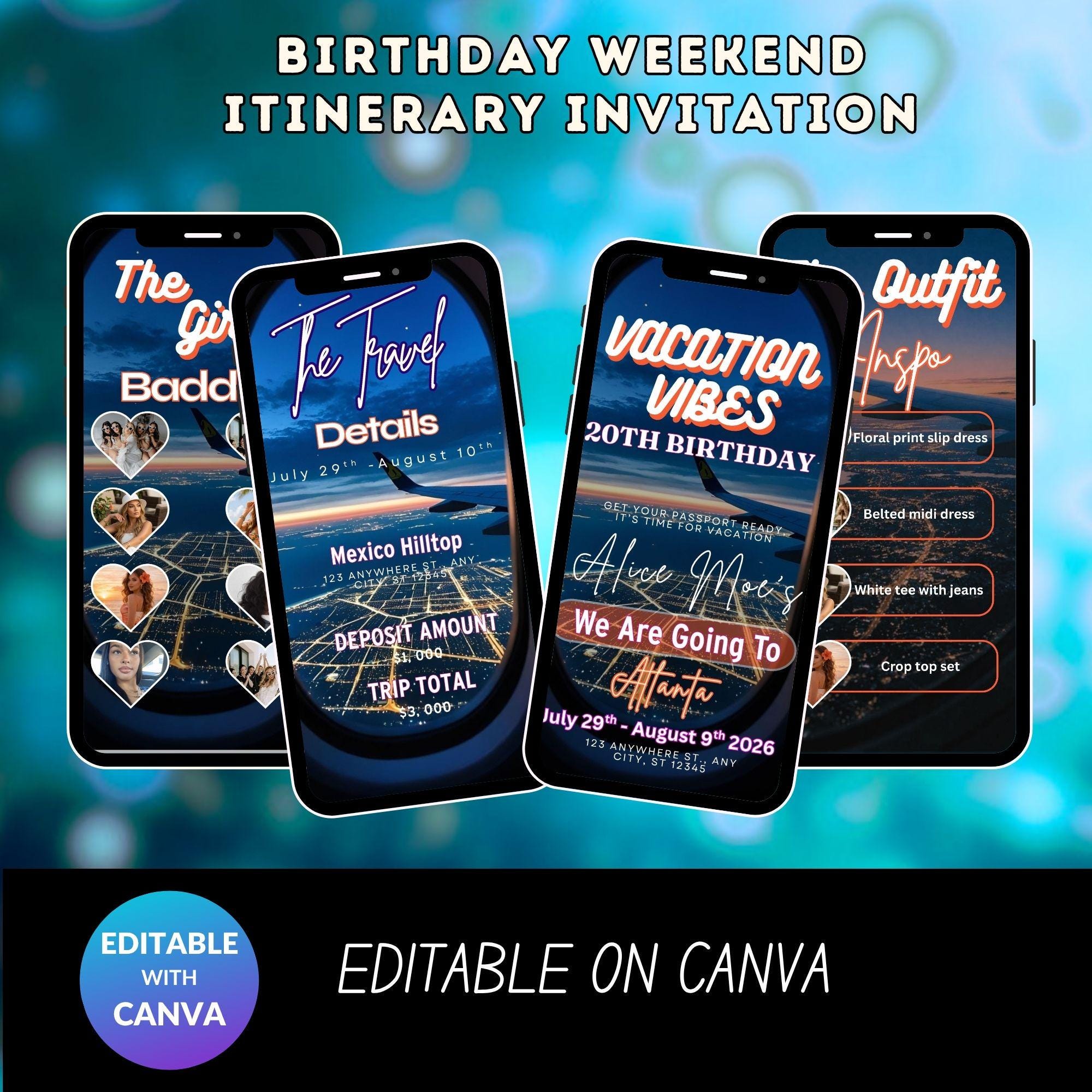 Birthday Weekend Itinerary Invite – Editable Party Schedule